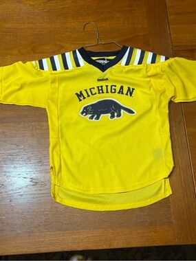 Reebok Kids' Michigan Yellow Hockey Jersey with Navy Accents